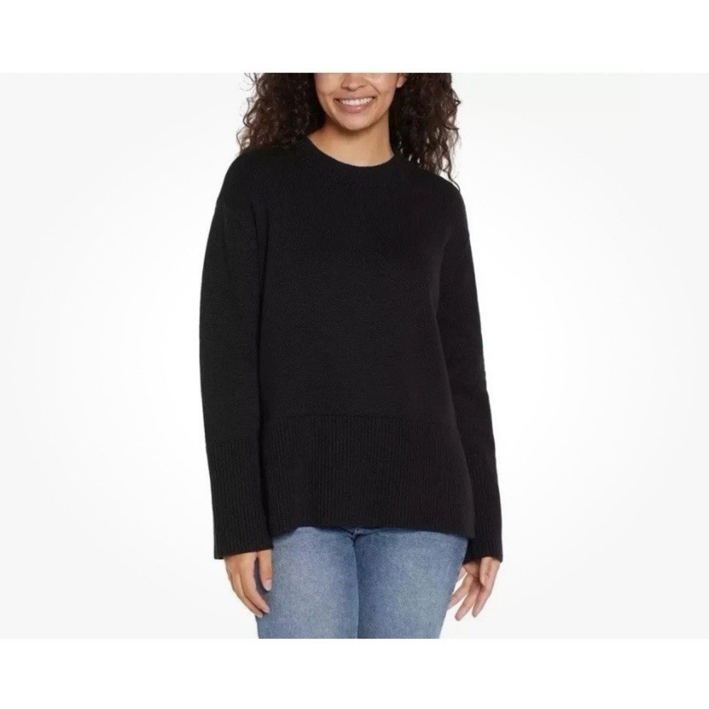 GAP Crewneck Knit Sweater with Split Hem 100% Cotton Black Women's Small